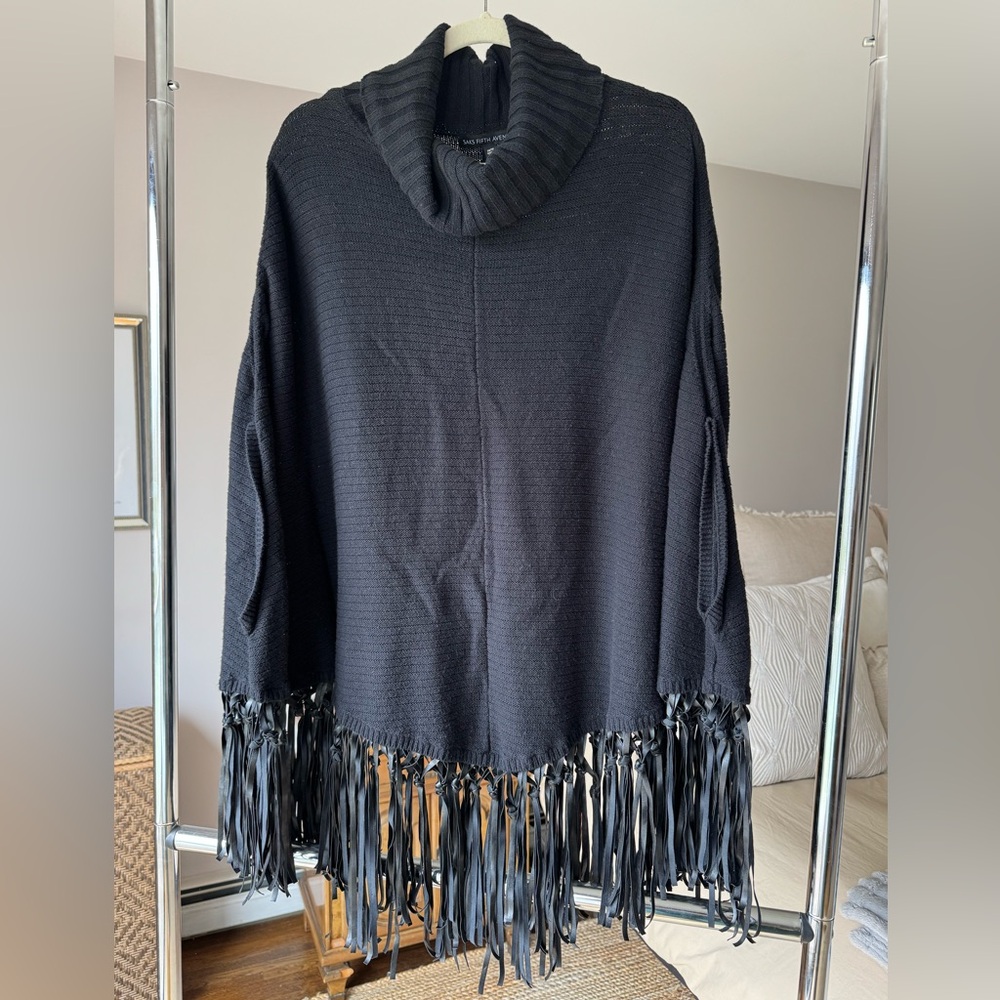 Saks Fifth Avenue Turtleneck Poncho with Faux Leather, sz XS (but will fit most)